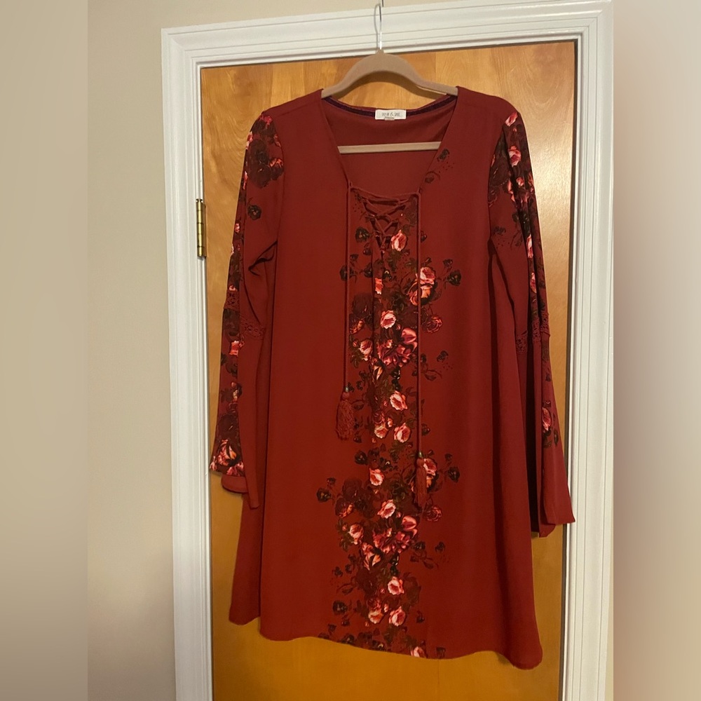 Flowy, knee length, shift dress.